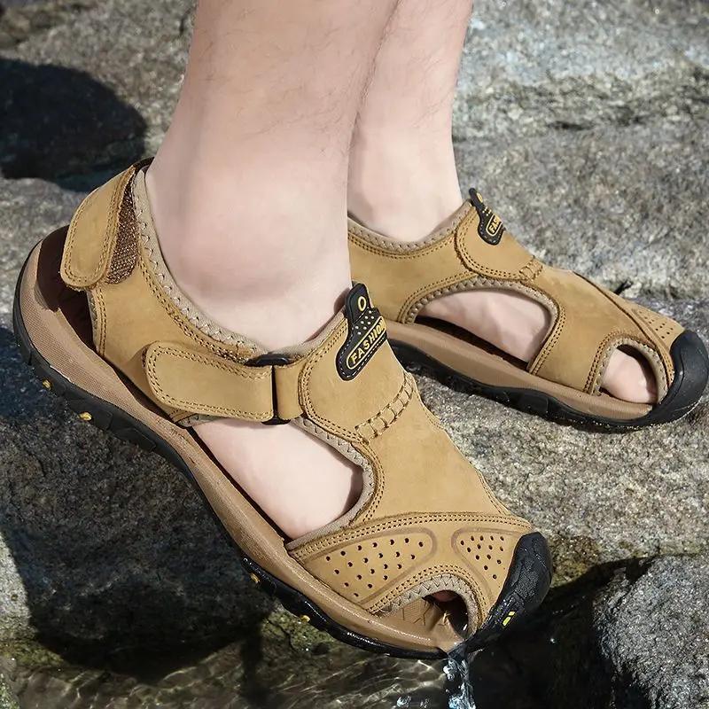 Fashion Breathable Shoes for Men Non-slip Beach Genuine Leather Adult Trend 2025 Stylish Styles Color New Summer Low Price Man Sandals