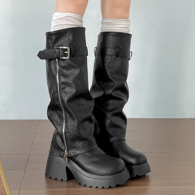Platform Thick Sole Women Knight High Boots Fashion Height Increase Shoes Female Vintage Punk Long Booties Zapatos De Muje