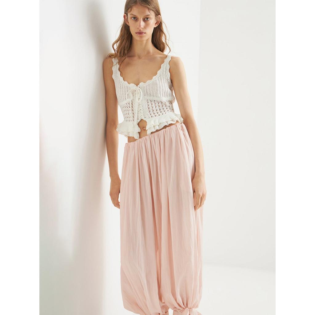 Women's Spring Summer High Waist Paper Bag Wide Leg Lantern Pants Tie Waist Loose Slimming Trousers