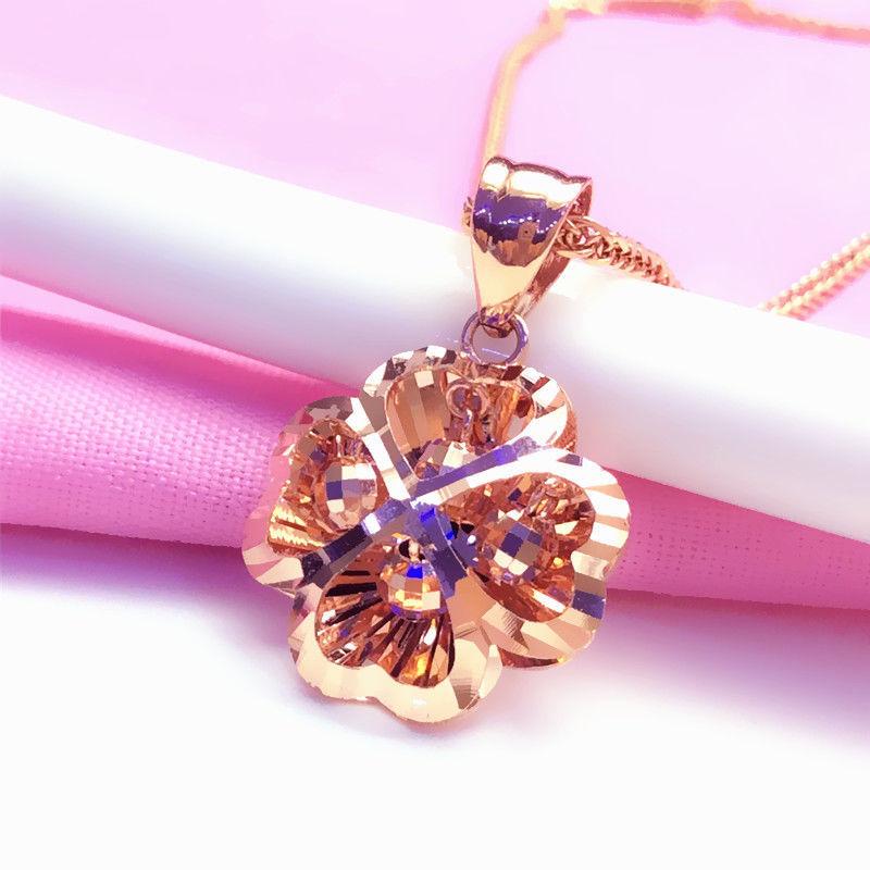 Изысканный русский фиолетово-золотой блестящий цветок Умный кулон Цвет золотой Изысканная мода Позолоченный 585 пробой Розовое золото Ожерелье