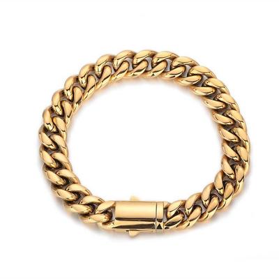 Pulsera de acero inoxidable con hebilla de resorte europea y americana, marca Tide, cadena de hip-hop, pulsera de acero de titanio para hombre, joyería