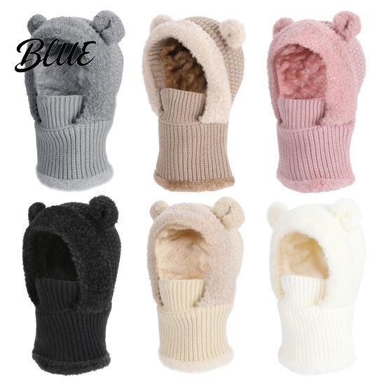 Soft Polyester Winter Thermal Plush Warmer for with Neck Hat Knitted Kids Adults Lined Fleece