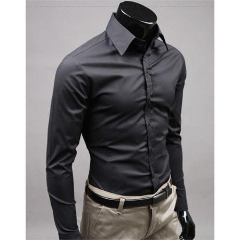 New Spring and Autumn Fashion Leisure Business Simple Polo Collar Long Sleeve Solid Color Slim Fit Men's Inch Shirt
