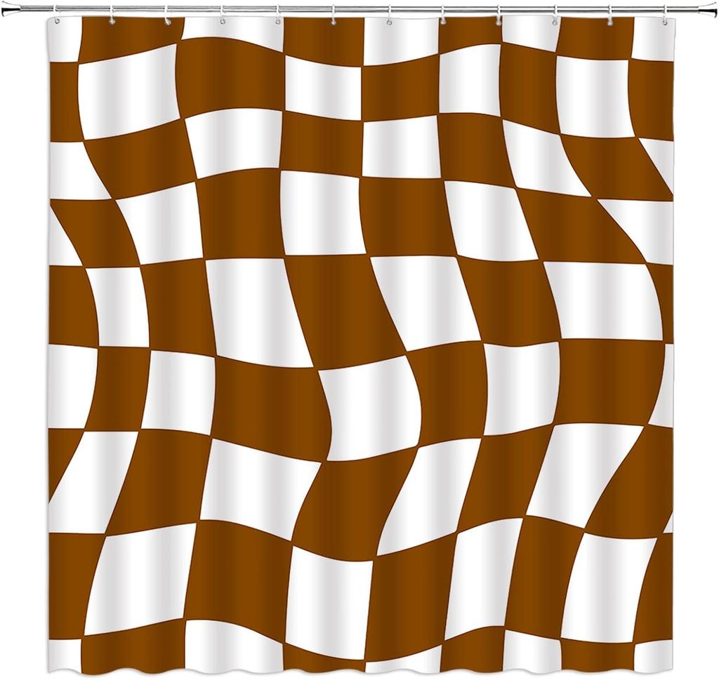 Black and White Checkered Shower Curtain Retro Funky Groovy Aesthetic Abstract Checkerboard 60s 70s Plaid Hippie Home Decor