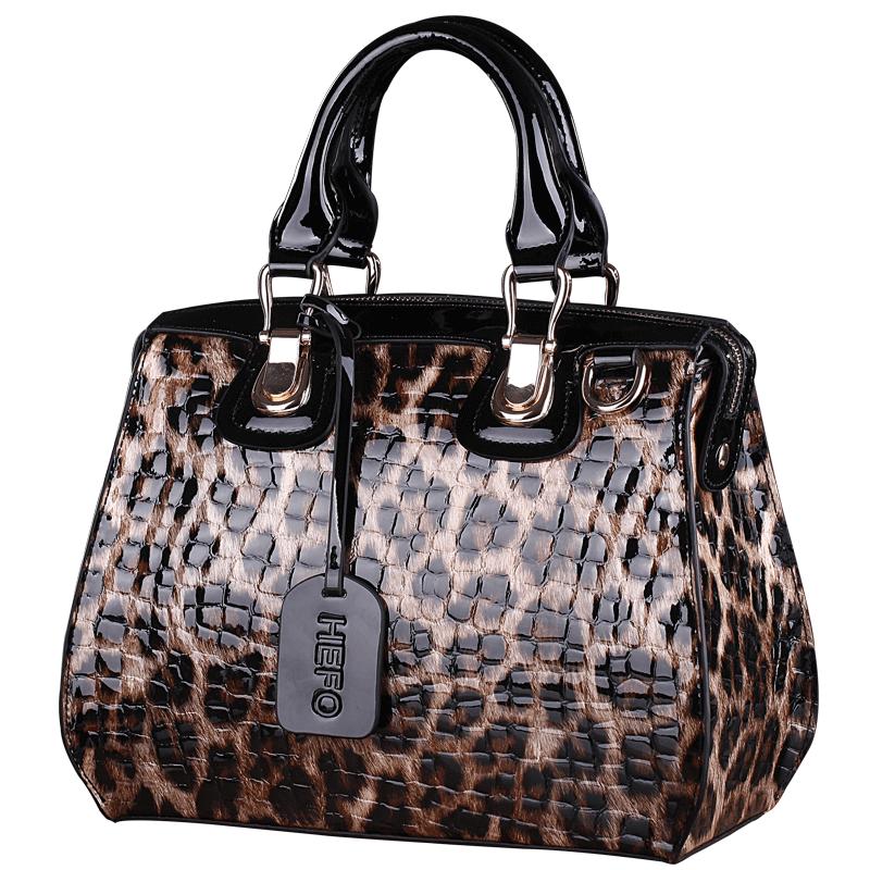 Leopard Women's Bag Shaping Leather Bag Handbag Women's Pure Cow Leather Bag Portable Shoulder Crossbody Three-Purpose Hard Bag