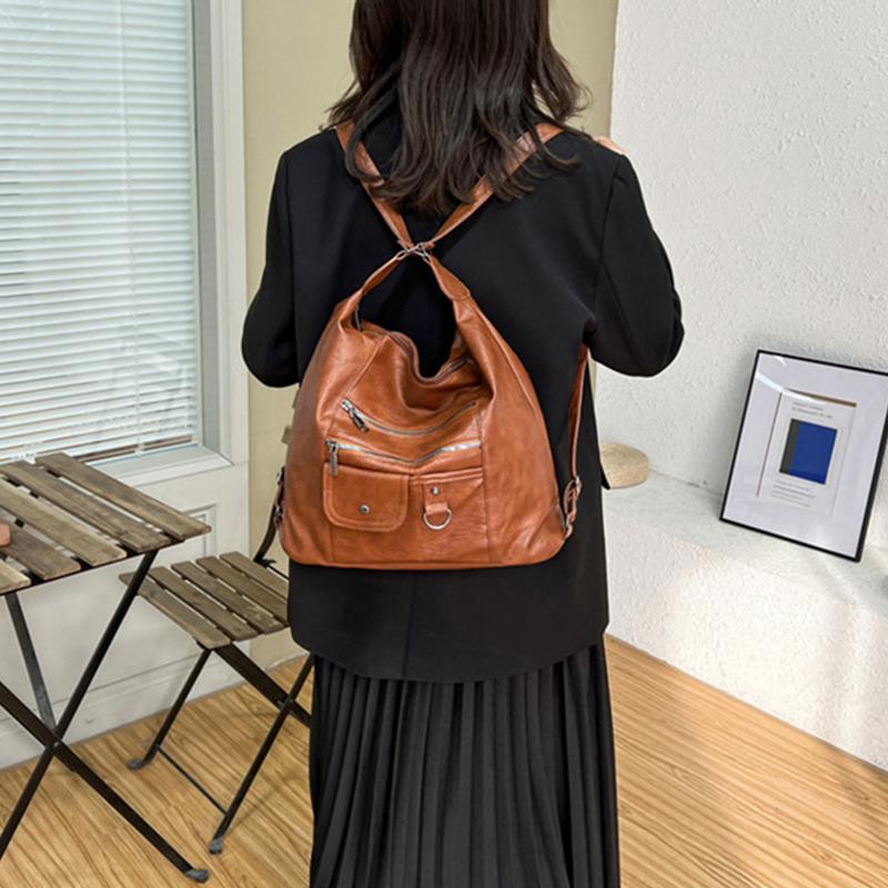 Street Retro Fashion Trend Women's Shoulder Crossbody Bag Zipper Large Capacity Travel Purse and Handbag Casual Backpack