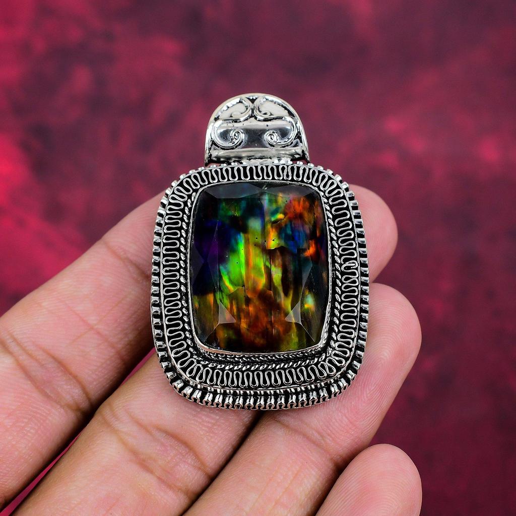 Ammolit Anhänger Edelstein Handgefertigter Schmuck, 925 Sterling Silber Anhänger, Geschenk für Frau Schmuck