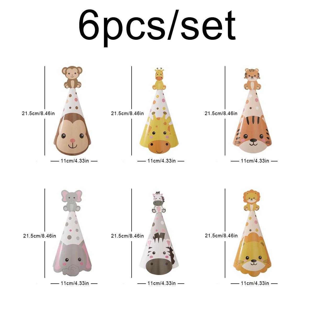 

6pcs Forest Animal Jungle Party Decoration Birthday Hat Tiger Elephant Lion Giraffe Monkey Zebra Photo Props Headdress Kids Boys