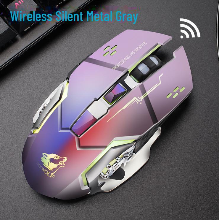 Mouse gratuit pentru jocuri cu LED-uri colorate de încărcare fără fir Wolf X8 pentru computer și notebook