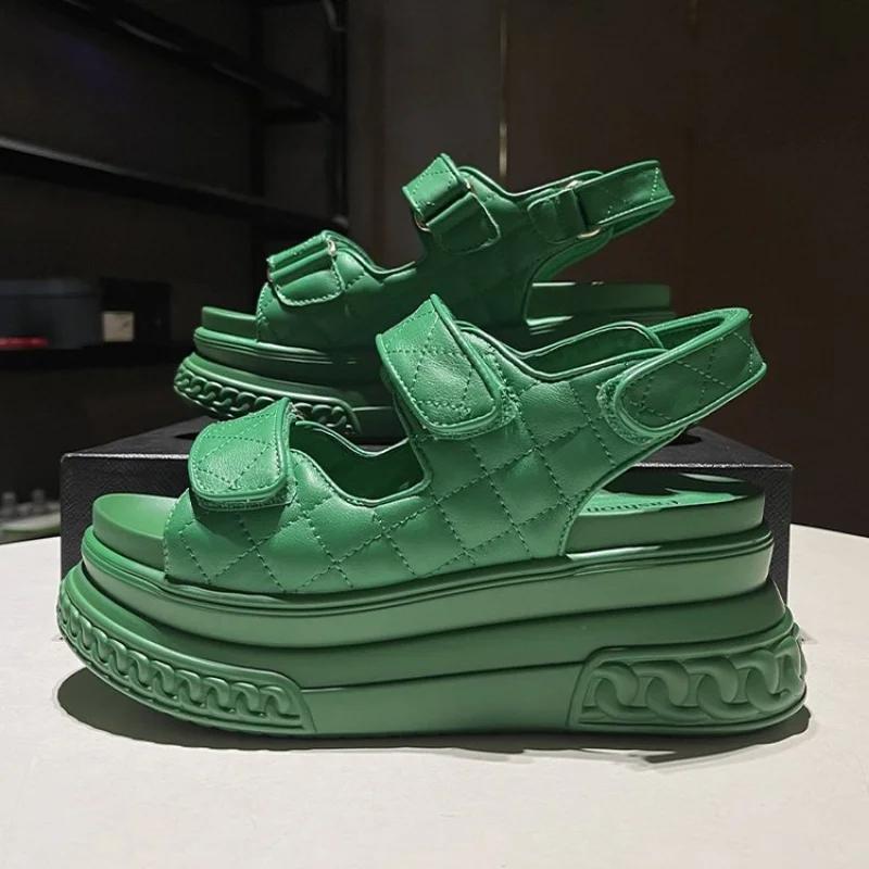 Fashion Luxury Designers Fashion Leather Women Platform Sandals White Chunky Sports Wedge Shoes For Woman Summer Students Shoes Large