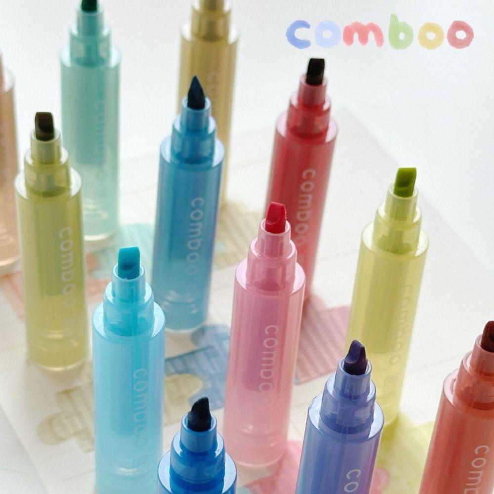 Portable 3 Colors In 1 Comboo Highlighter Pen Mild Colors Note Taking Fluorescent Marker Pen Soft Tip Marker Pens Set Study