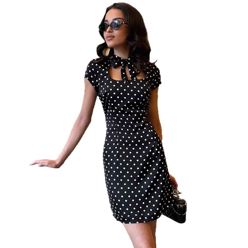 Spring and summer new retro Hong Kong style polka dot dress women's skirt European and American temperament commuting waist skirt