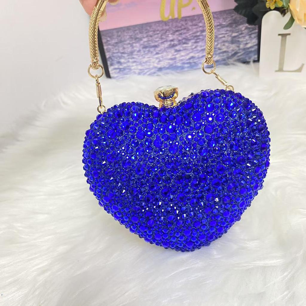 Luxus Herzform Diamant Kristall Abend-Kupplungstasche Steine Strass Mini-Handtasche für Hochzeitsfeier Schultertasche Griff