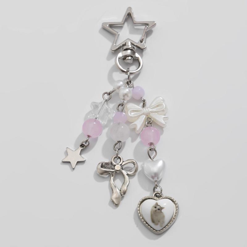 Y2K Fashion Acrylic Keychain Flower Star Love Bow Strawberry Pendant For Student Women Bag Backpack Accessories