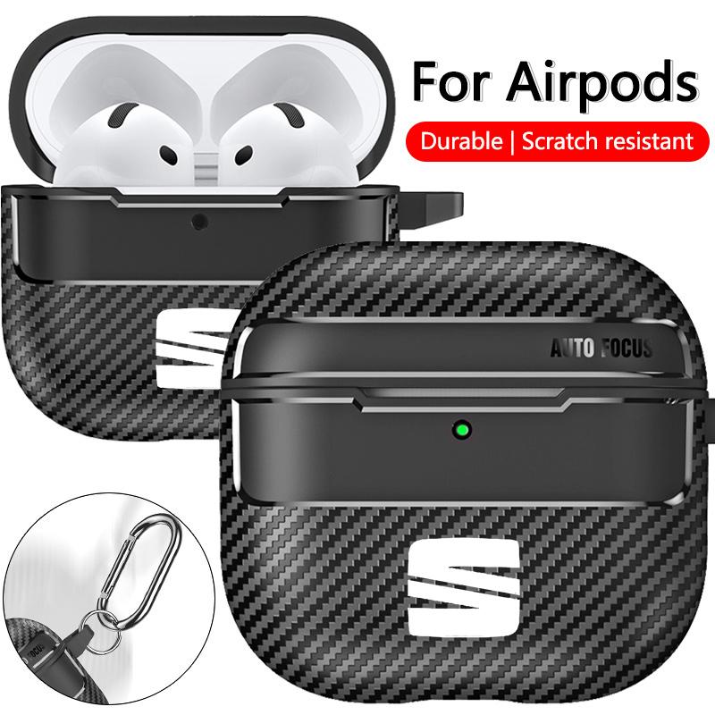 Carbon Fiber Car LOGO Soft Earphone Case Protector Case For Seat Leon 5F Mk3 Ibiza 6J Tarraco Arona Ateca Alhambra Accessories