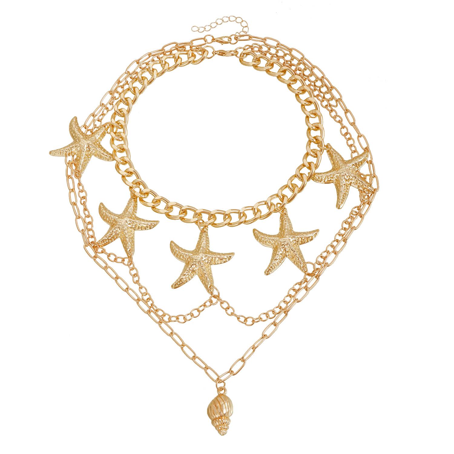 European and American jewelry retro starfish conch summer beach necklace ins casual vacation style bikini necklace золотой