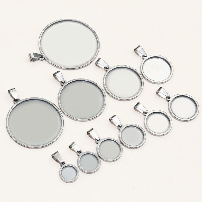 5pcs Never Fade Stainless Steel 10-40mm Inner Size Pendant Cabochon Base Cameo Blank Setting Charm Tray for DIY Jewelry