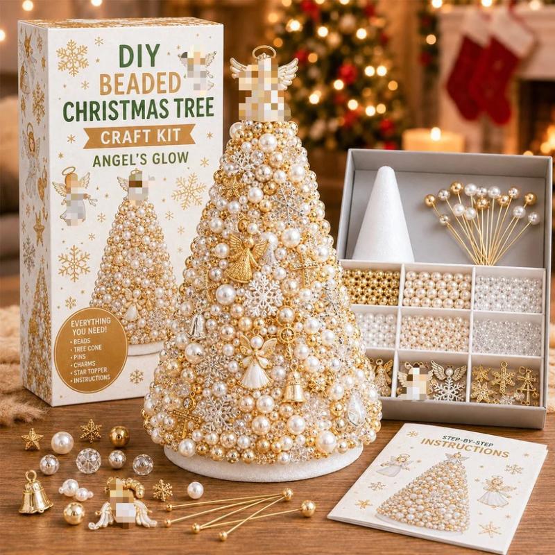 DIY Beaded Christmas Tree Craft Kit Crystal Bead Mini Tree With Angel Topper Handmade Holiday Tabletop Home Decoration