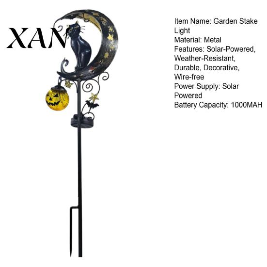 Decorative Lawn Stakes for Halloween Solar Garden Stake Light, Metal Black Cat & Pumpkin Moon Waterproof Powered Lights Decorations Patio Yard Pathway