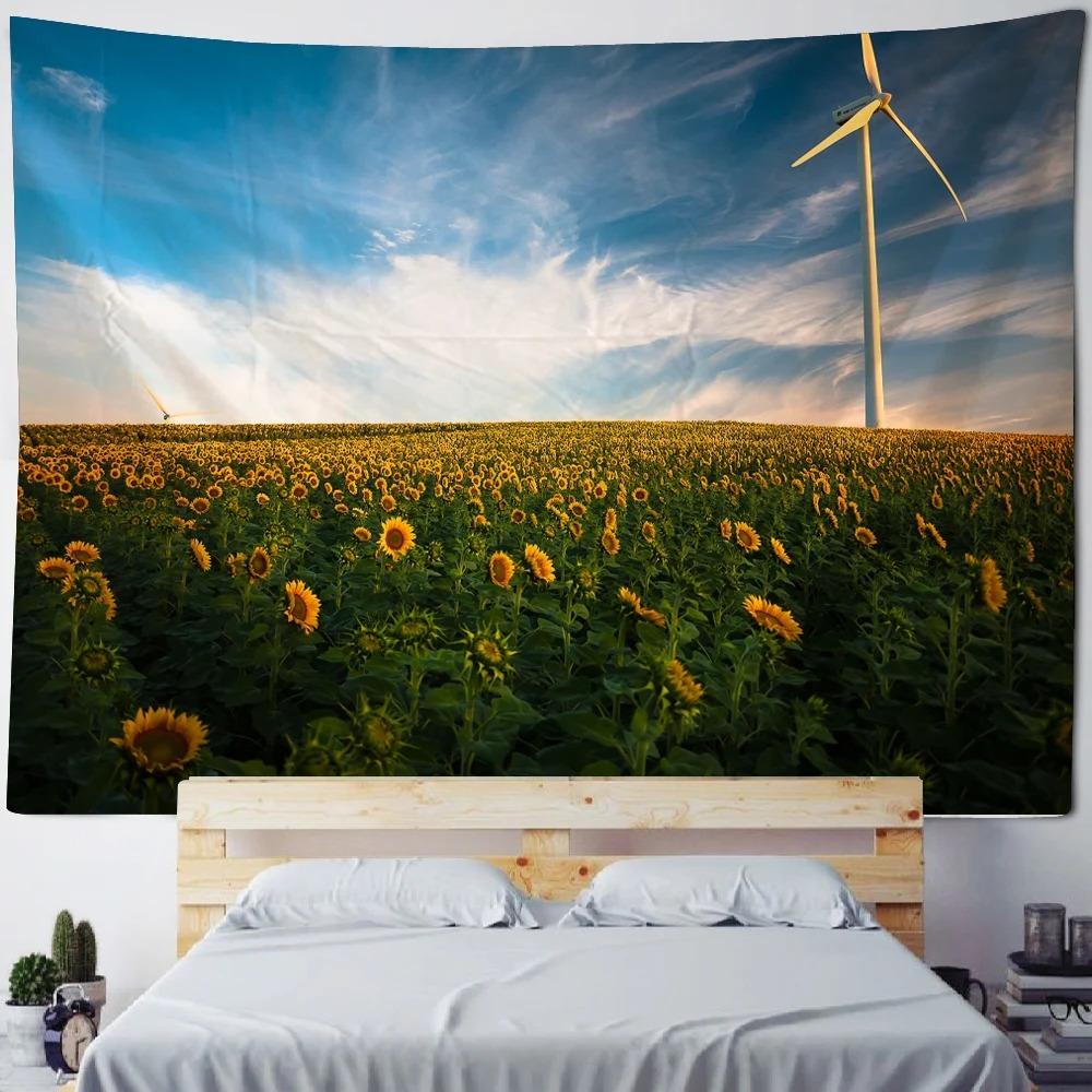 Home Wall Decoration Tapestry Sunflower Field Background Office Living Room Tapestry