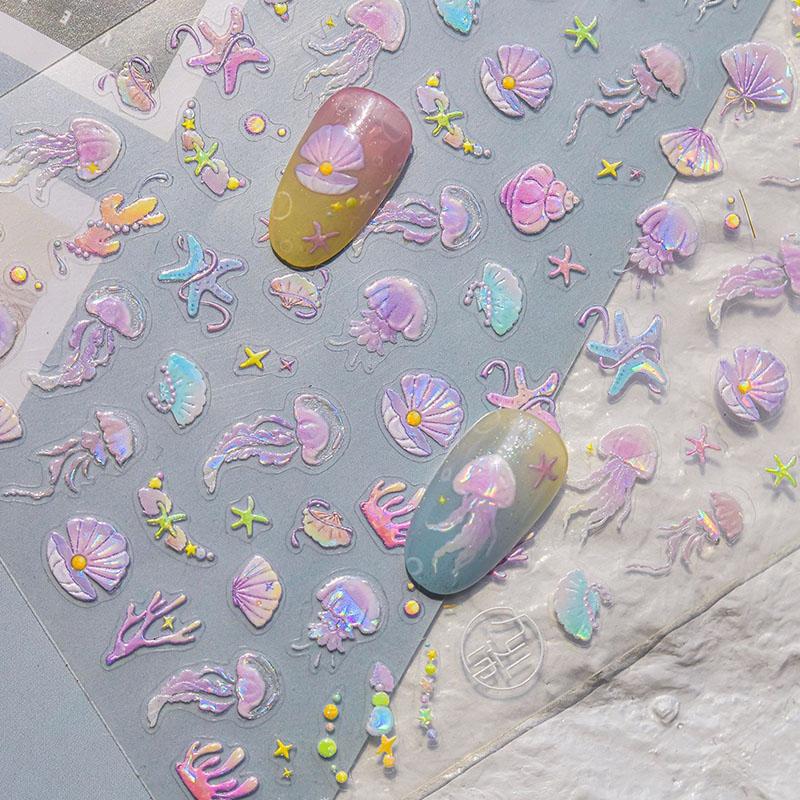 Nail Ribbon Sticker Colorful Bagful Jellyfish Bubbles Starfish stickers for Nails Stickers Self-adhesive Manicure Decal ZJT22