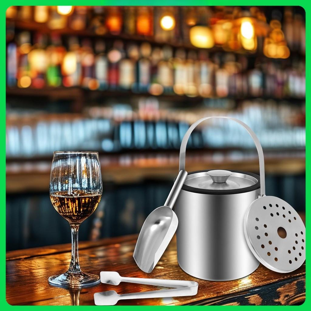 2L Large Capacity Ice Bucket Container Stainless Steel Ice Cube Bucket Double Wall Insulated Ice Bucket