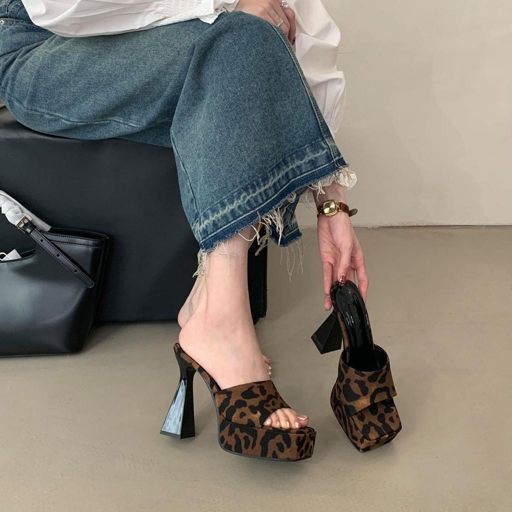 Fashion Blue Slippers Heeled Sandals Black Platform High Heels Summer Shoes Women Ladies Chunky Slippers Fashion Sandalias Mujer