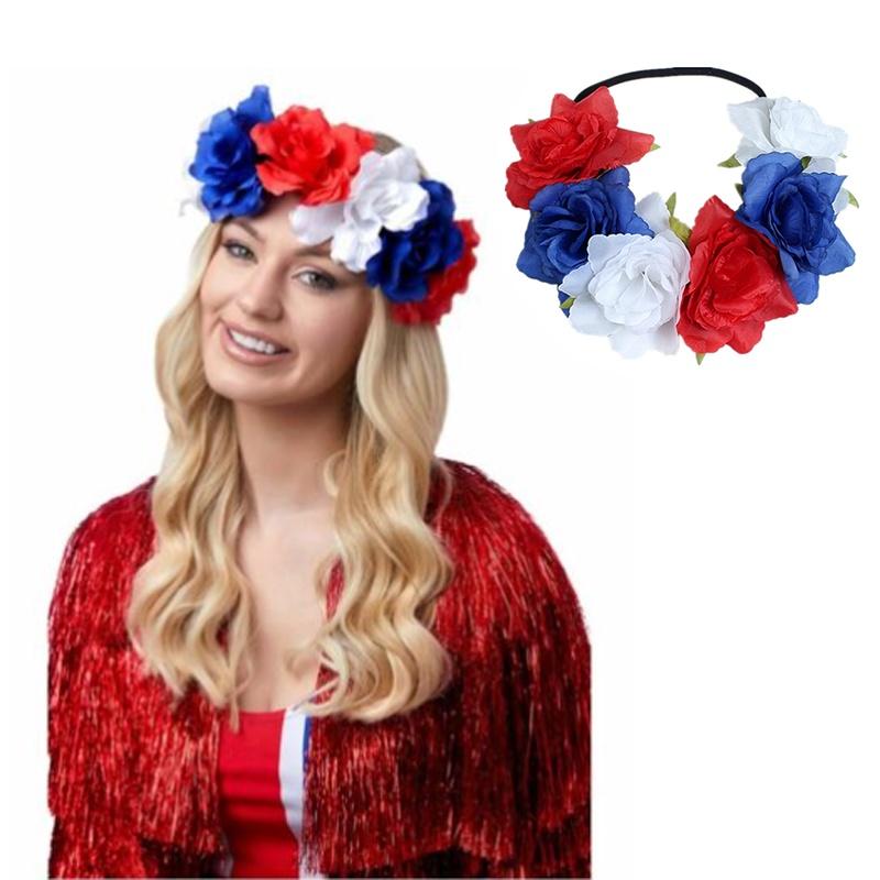 Red White Blue Flower Crown Headband For Queens Jubilee Celebration