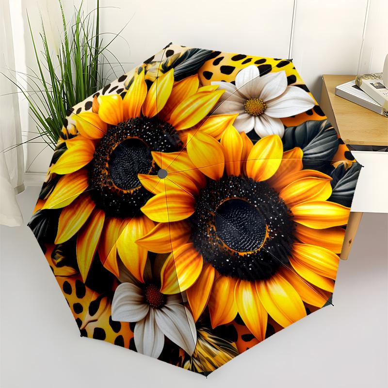 Cosmic Sunflower Bloom Portable Automatic Umbrella Compact 8-Rib Lightweight Durable Plastic & Iron All-Season Travel Fashion Lovers