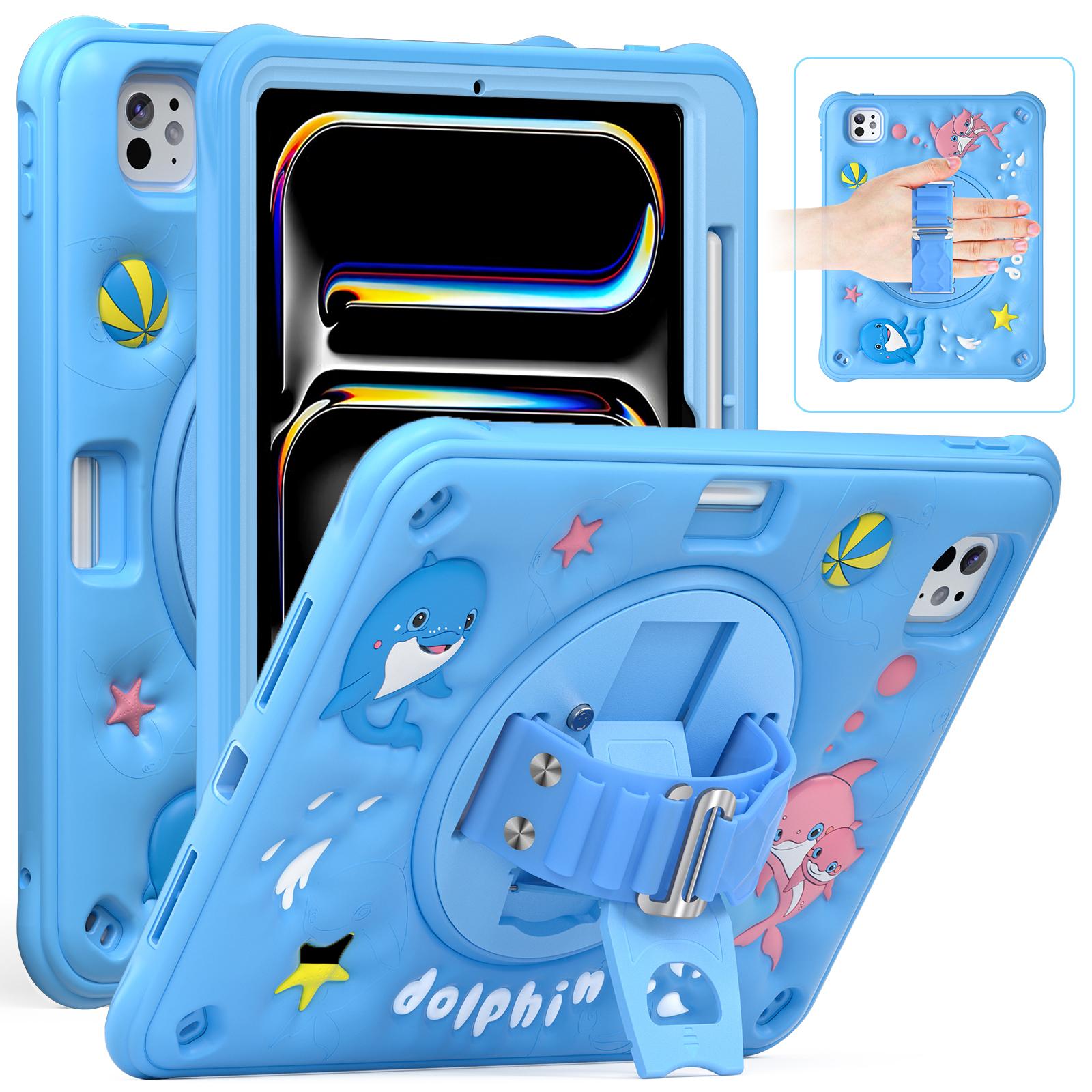 

For iPad Pro 11 (2024) Case Cute Dolphin Kickstand PC+Silicone+TPU Tablet Cover A