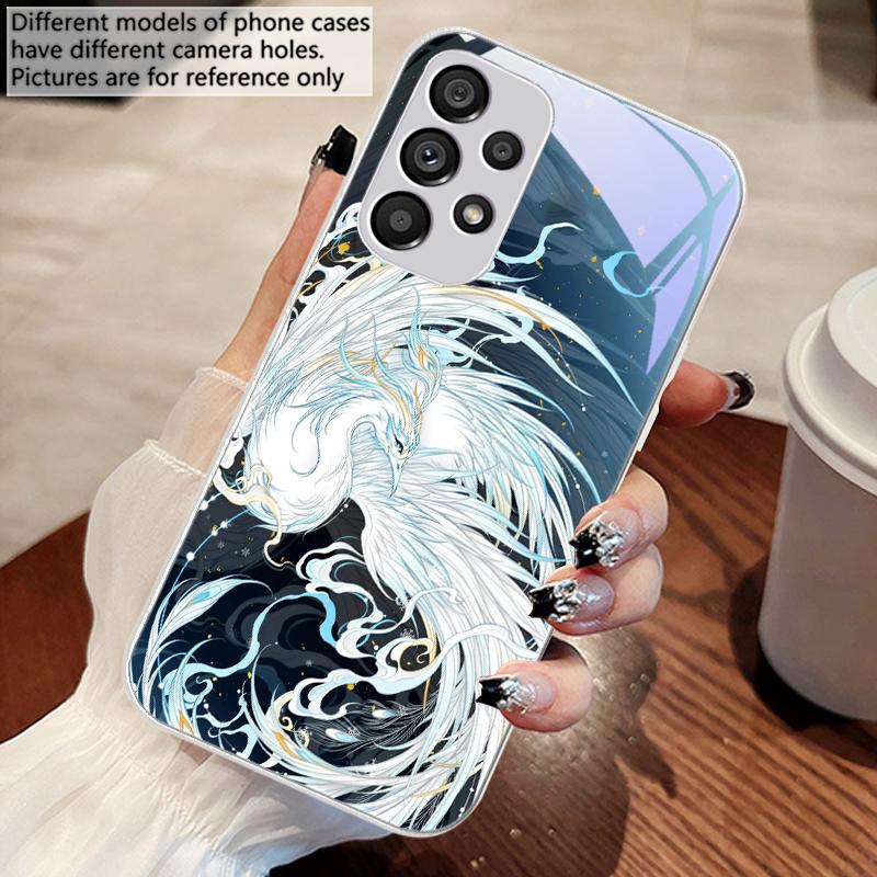 White And Blue Phoenix For Samsung Galaxy S10 4G S20 11E 30 S21 22 S24 Fe Pro S23 S25 Ultra 5G S9 Tempered Glass Phone Case