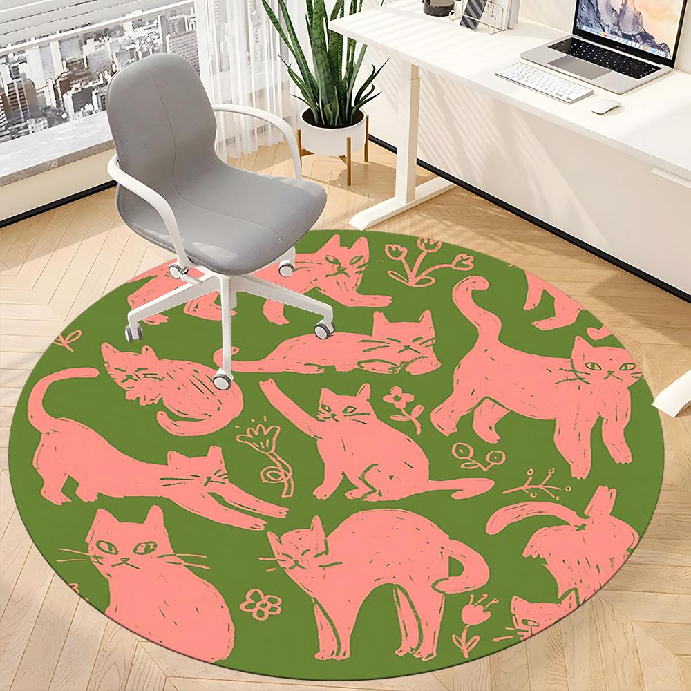 1 Stück Katzenmuster Büro Runder Teppich, Matte Geeignet Für Büro, Unter Bürostühlen Schlafzimmer Wohnzimmer Heimdekoration, Zimmerdeko