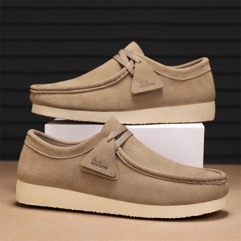 Fashion Khaki Casual Shoes For Men Suede Leather Loafers Men Platform Slip-on Men's Driving Shoes Lightweight Leisure Men Shoes