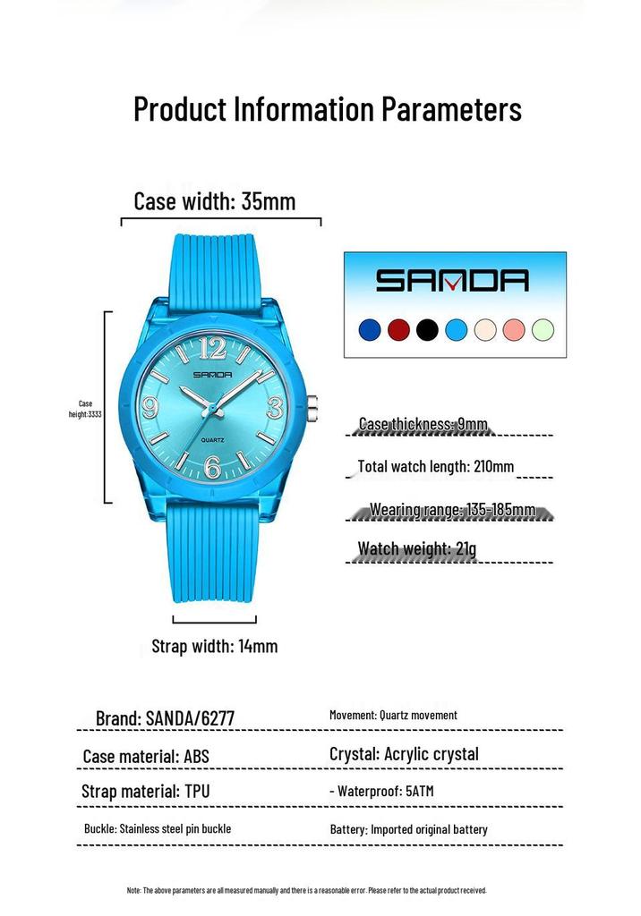 Sanda TEMU Hot-Selling Waterproof Quartz Luminous Student Watch with Thin Transparent Case for Children