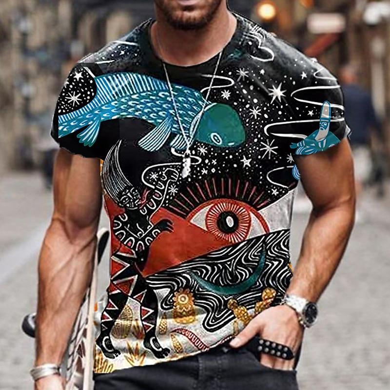 Vintage Ethnic Style Pattern T-Shirts Summer Fashion Trend Short Sleeve Casual Streetwear Loose Mens Clothing 3D Printed Men's T-shirts