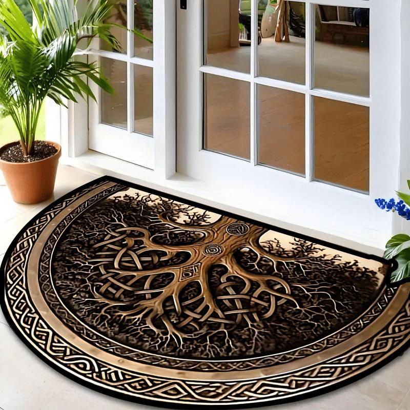 Keltische Levensboom Halfronde Deurmat Vintage Halve Ronde Antislip Welkom Vloerkleed voor Huis Entree Portiek Decor 40x60cm-Felt