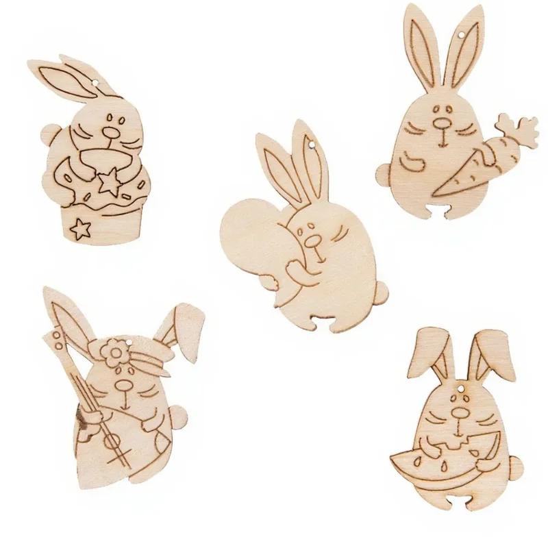 Five Styles Of 20 Rabbit-shaped Wooden Slices, Rabbit Slices Diy Unfinished Indoor Rabbit Handicrafts