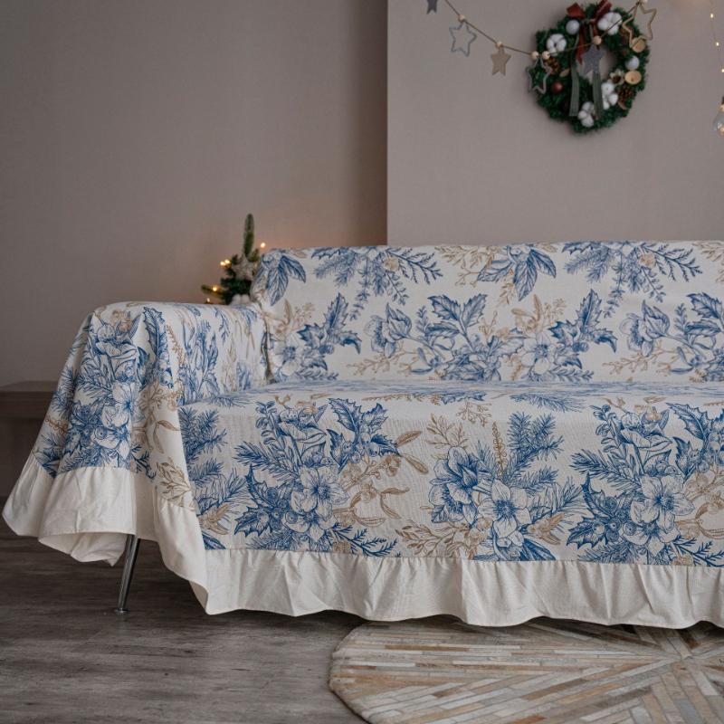 Sofa Towel Christmas Print American Pine Branch Ruffle Edge Multifunctional Cover Vintage Sofa Cover
