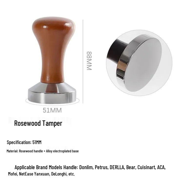 Solid Wood Coffee Tamper Set (51/53/58mm) for Italian Coffee Machines - Includes Tamper and Distribution Hammer.
