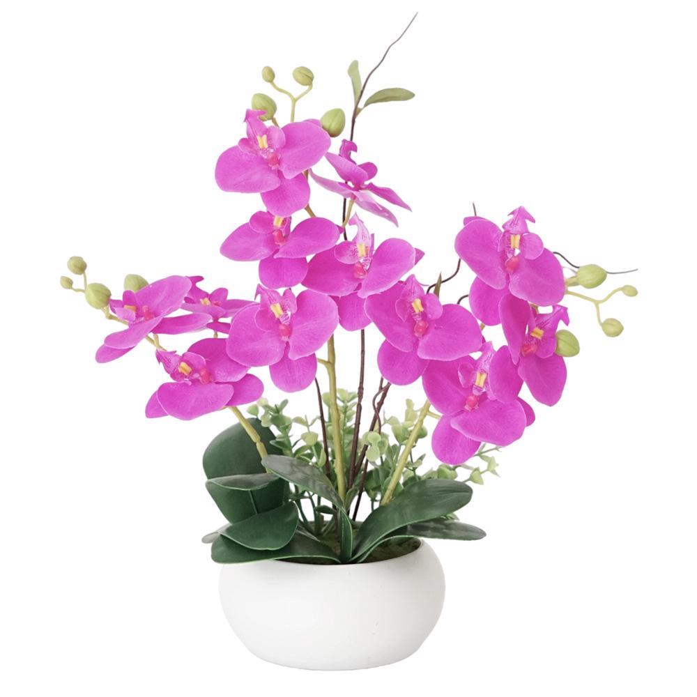 Phalaenopsis Artificial Flower Arrangement in Ceramic Pot – Decorative Faux Orchid for Living Room
