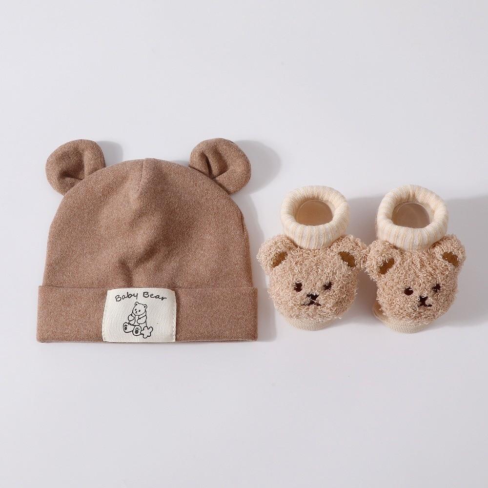 2Pcs/Set Warm Baby Hat Socks Set Soft Infant Cap Socks Cute Baby Turban Socks Autumn Winter