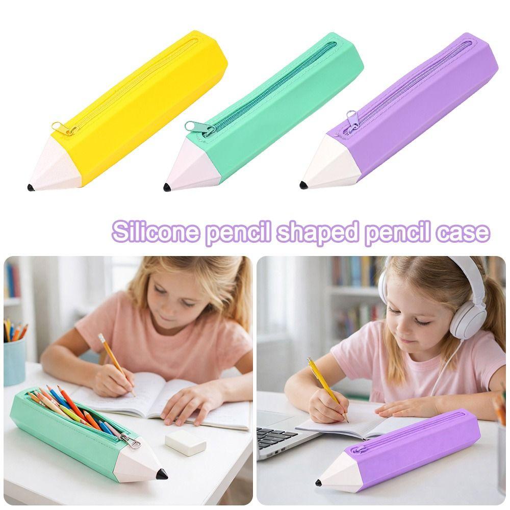 Pencil Shape Pen Bag Silicone Stationery Organizer Multi-functional Stationery Pouch  Gift