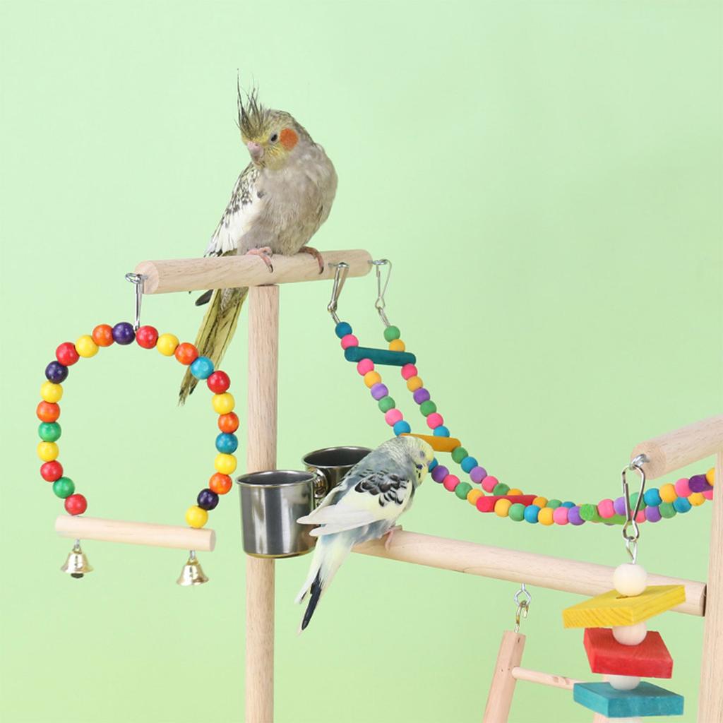 Lovebird Parrots Cage Perch Stand Bridge Colorful Swing Climbing Wooden Training Ladder Toy for Bird