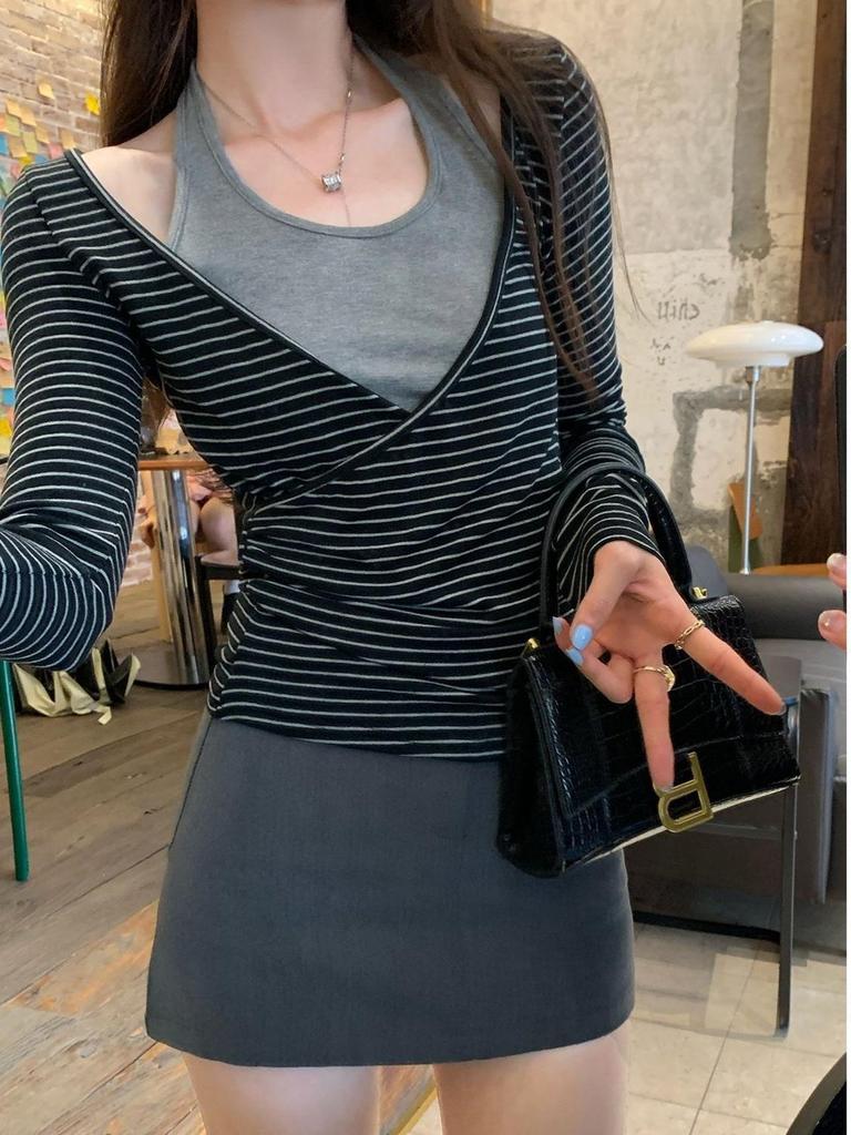 In-Stock Women's Black Long Sleeve Two-Piece Base Layer Tunic – Autumn Collection