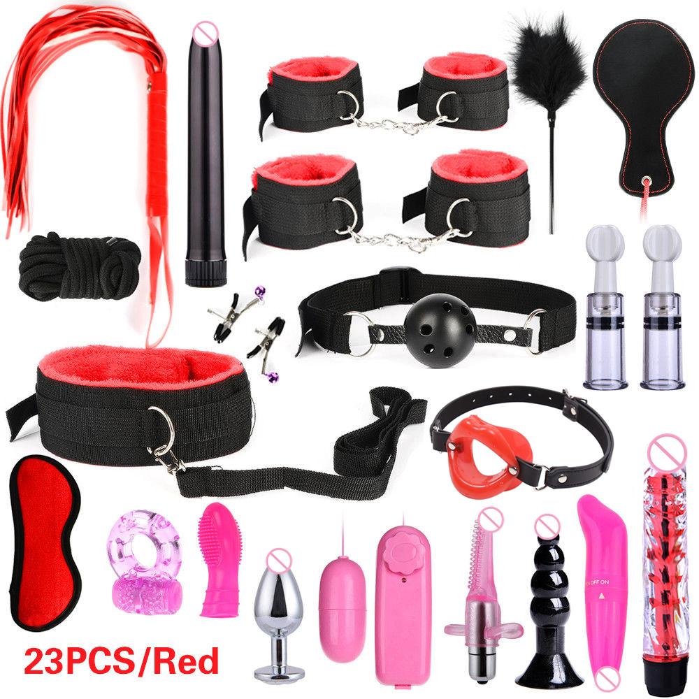 BDSM Bed Restraint Toys - 11-piece Couple Restraint Set Strange Toys with Nipples Handcuffs Collars Ankles Cuffs and Eye Masks