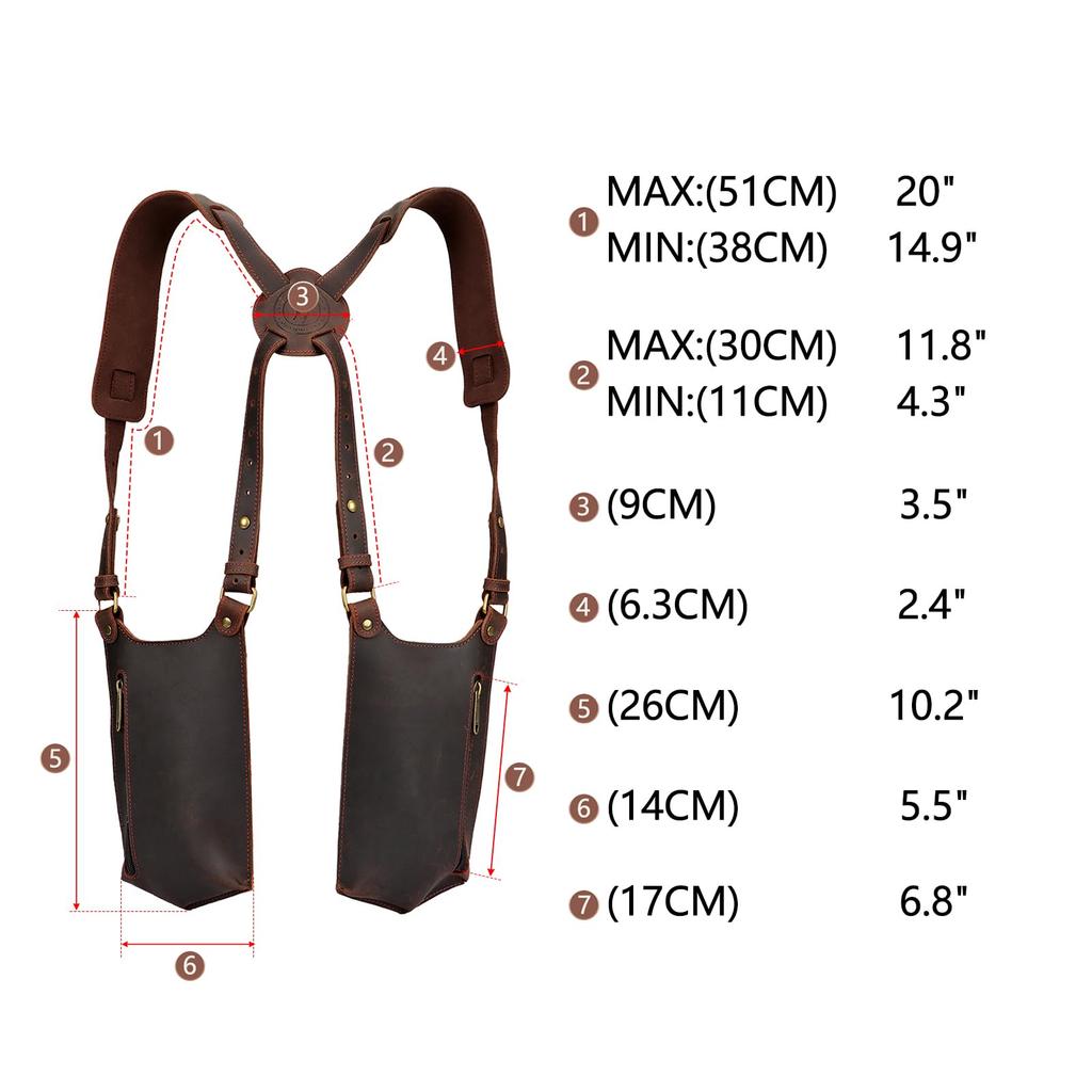 TOURBON Leather Holster Underarm Double Shoulder Multifunctional for Business and Travel Bag, Anti-Theft Wallet, Pouch, Adjustable, Hiking, Fishing,