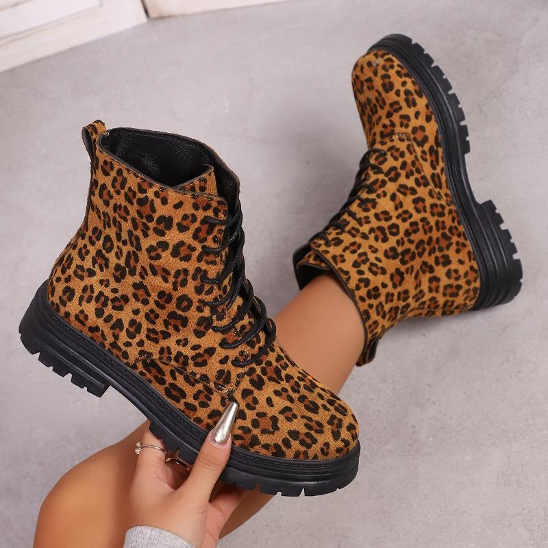 Buty plus size, Botki na grubym obcasie z okrągłym noskiem, Damskie ocieplane sznurowane jesienno-zimowe botki damskie