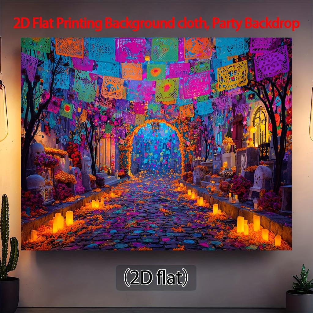 2D plane, 1 piece of Mexican Day of the Dead background fabric - Large, durable polyester fabric altar decoration