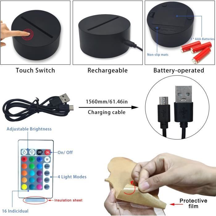 Veilleuse 3D - AIRUEEK - Dinosaure - LED - Télécommande - 16 Couleurs