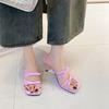 Size 43 Casual Fashion Women's Square Toe Slippers 2026 Summer New Simple Thin Strap Female High Heel Sandals Zapatos De Mujer